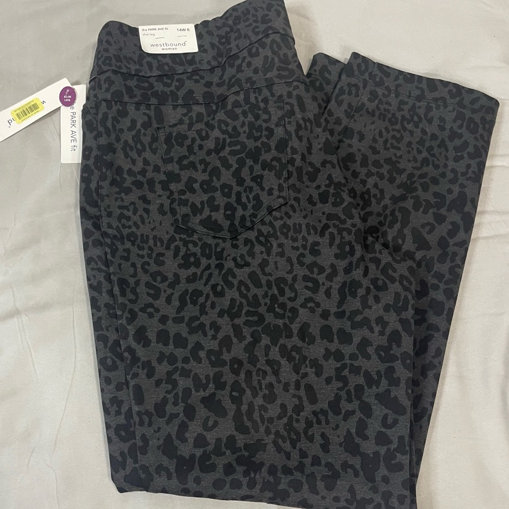 Westbound Charcoal Leopard Print Slim Leg Pants
